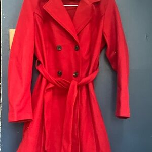 Elegant Scarlet Double-Breasted Pea Coat